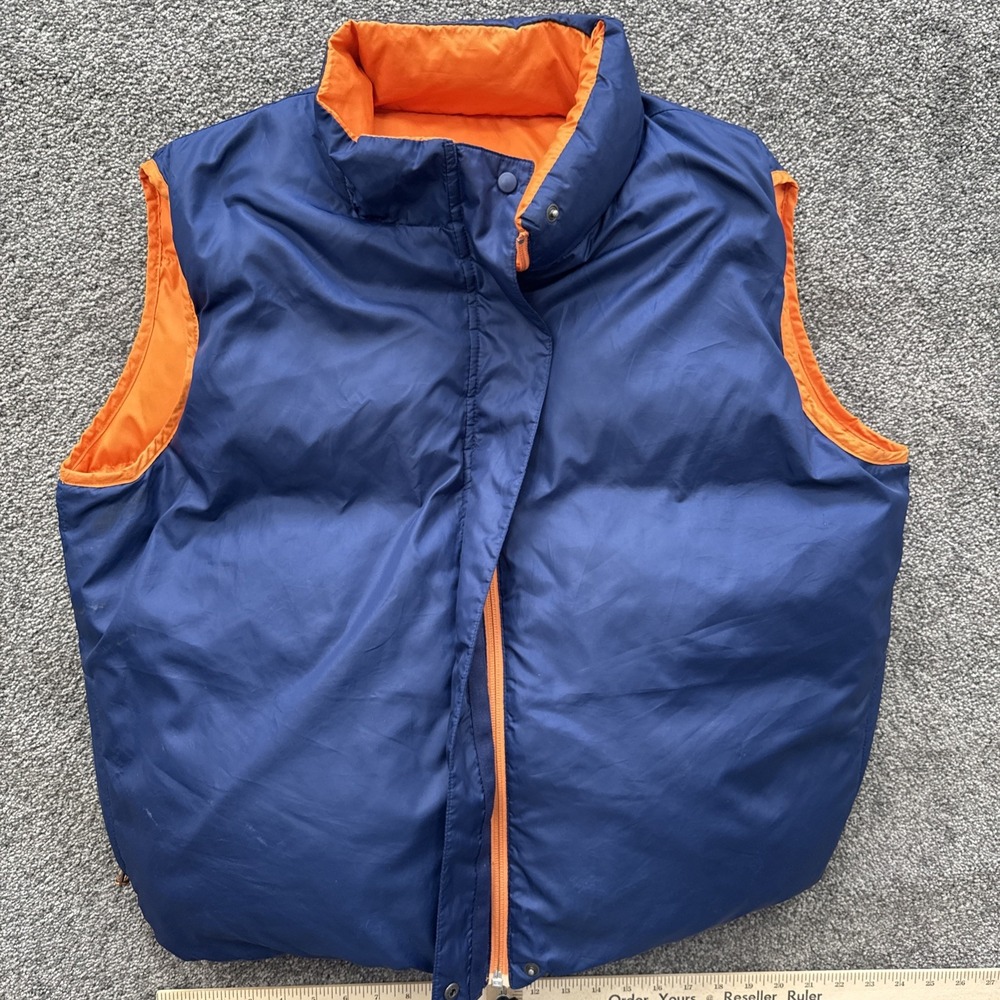 VTG Womens XL LL Bean Down Vest Puffer VC72 Orange Blue Full ZIp Pockets - Picture 6 of 7